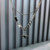 💎 Collar de doble capa con estrella de circonita estilo hip hop: cadena colgante de acero de titanio de moda para hombres y mujeres 💎