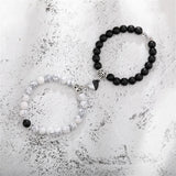 Couples Matching Stone Beaded Heart Charm Bracelets