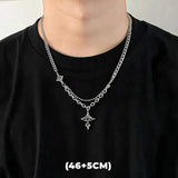 💎 Collar de doble capa con estrella de circonita estilo hip hop: cadena colgante de acero de titanio de moda para hombres y mujeres 💎
