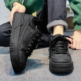 Men’s Height-Increasing Breathable Casual Sneakers – Lace-Up Artificial Leather Shoes for Spring & Autumn