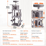 Indoor Cat Tree – Multi-Level Tower with Condo, Sisal Scratching Posts, Hammock & Perch