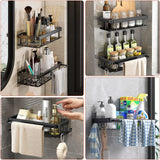 Estante de almacenamiento rectangular y de esquina para baño, montado en la pared, sin taladro