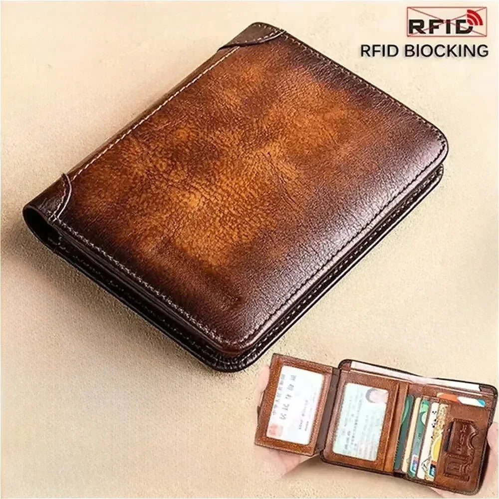 Men’s RFID Blocking Genuine Leather Wallet – Slim Trifold with Card, Coin & SIM Holder