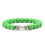 Pulsera de piedra volcánica natural para hombre, cuentas de lava negra mate y blanca, pulseras con abalorios con mancuernas, joyería de fitness con barra para mujer