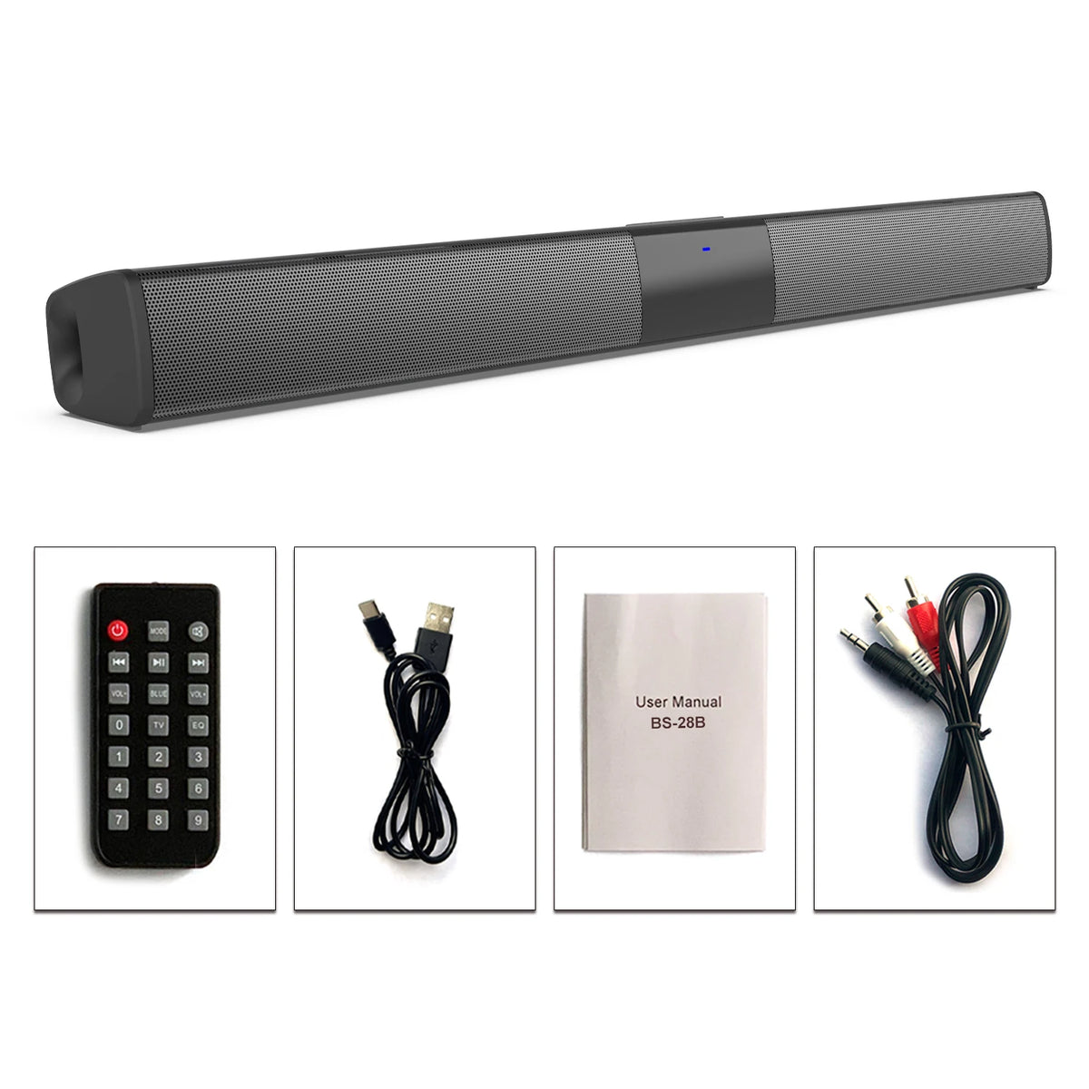 Bluetooth 5.3 Soundbar with Stereo Surround Sound and Remote Control – Home Theater Speaker with RCA, AUX, TF Card Support