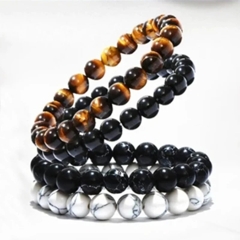 Pulsera de cuentas de piedra natural para hombre: dije de ojo de gato deportivo e informal 