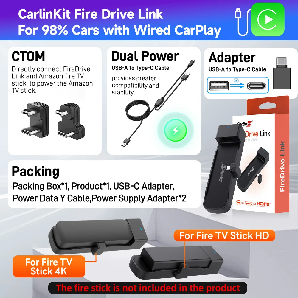 FireDrive HDMI Adapter for CarPlay – Amazon Fire TV Stick to Car Screen