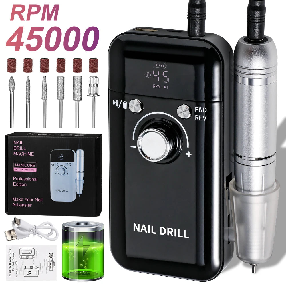 Rechargeable Electric Nail Drill Machine – 45000 RPM for Professional Manicure & Pedicure