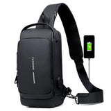 Men’s Anti-Theft USB Charging Sling Bag – Waterproof Oxford Chest Bag with Password Lock