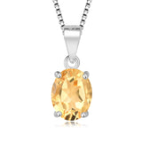 925 Sterling Silver Oval Birthstone Pendant – Garnet, Citrine, Amethyst, Blue Topaz Necklace (No Chain)