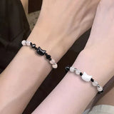 Natural Moonstone & Obsidian Couple Bracelets – Handmade Adjustable Cat Design