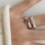 Minimalist Heart-Shaped Pink Zircon Silver Engagement Ring for Women