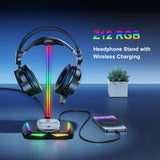 Soporte para auriculares New Bee Z12 RGB con cargador inalámbrico: soporte de escritorio para auriculares para juegos con puertos USB