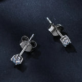D Color Moissanite Stud Earrings - 925 Sterling Silver 4-Prong Wedding Jewelry