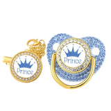 Juego de cadena con clip para chupete de lujo con forma de corona, regalo para baby shower, chupete de silicona para recién nacidos, sin BPA, mordedor para niños pequeños, chupete de bebé con tetina de circonita