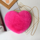 Heart-Shaped Faux Fur Shoulder Bag – Soft Plush Crossbody for Women
