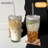 Taza de café de vidrio transparente de 600 ml con tapa y pajita: taza para café helado, té y jugo