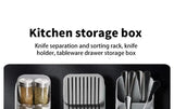 Caja de almacenamiento de cubiertos que ahorra espacio: organizador de cocina multifuncional para utensilios, cuchillos y especias