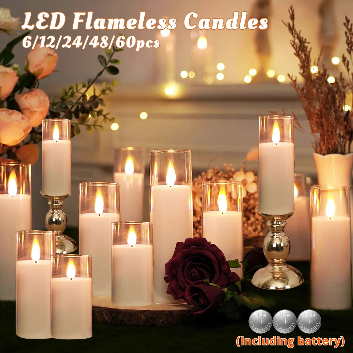 Velas LED sin llama: velas de acrílico parpadeantes para decoración del hogar y eventos