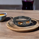 Men’s Tiger Eye Leather Bracelet - Handmade Courage & Protection Jewelry