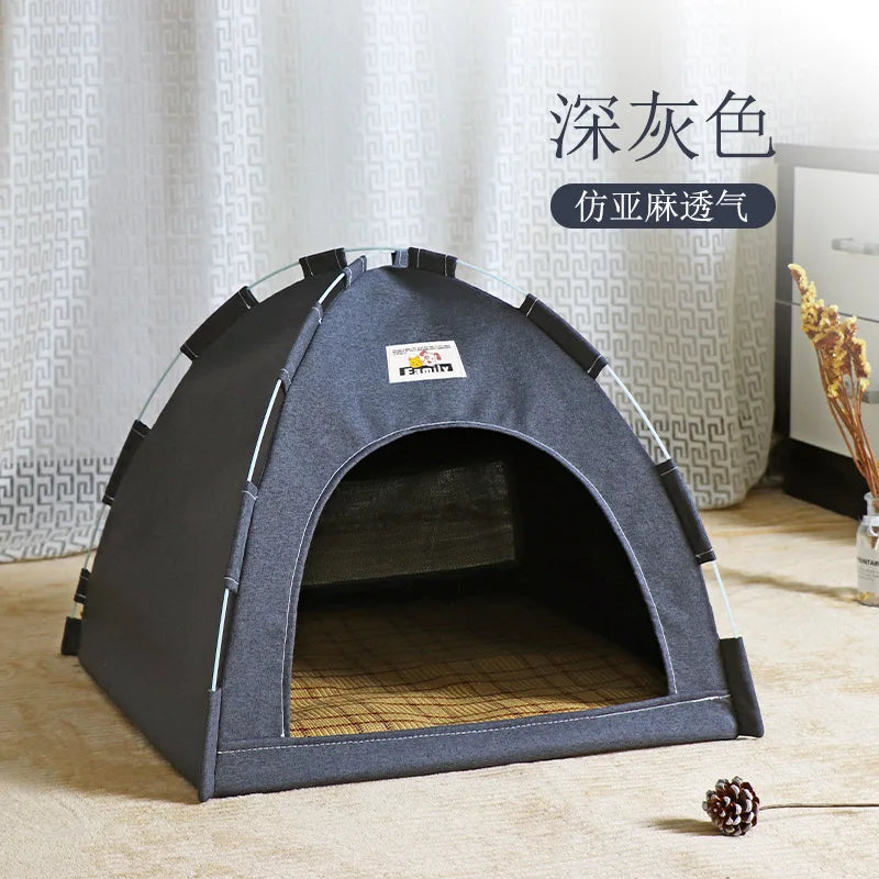 Semi-Enclosed Cat Tent Bed - Breathable Oxford Fabric Pet Sofa with Removable Cushion