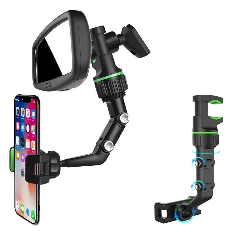 Soporte para teléfono con espejo retrovisor giratorio de 360°: soporte universal y ajustable para automóvil
