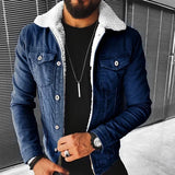 Men’s Warm Fleece-Lined Denim Jacket – Thick Winter Outerwear with Plush Lapel