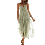 Bohemian V-Neck Sleeveless Midi Dress for Women - Spring Summer A-Line