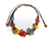 Handmade Ceramic Star Bracelet for Women – Adjustable Wax Cord Strand Jewelry