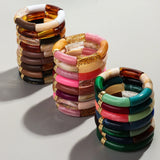 Pulsera de cuentas acrílicas bohemias para mujer: dije geométrico, moderna y liviana