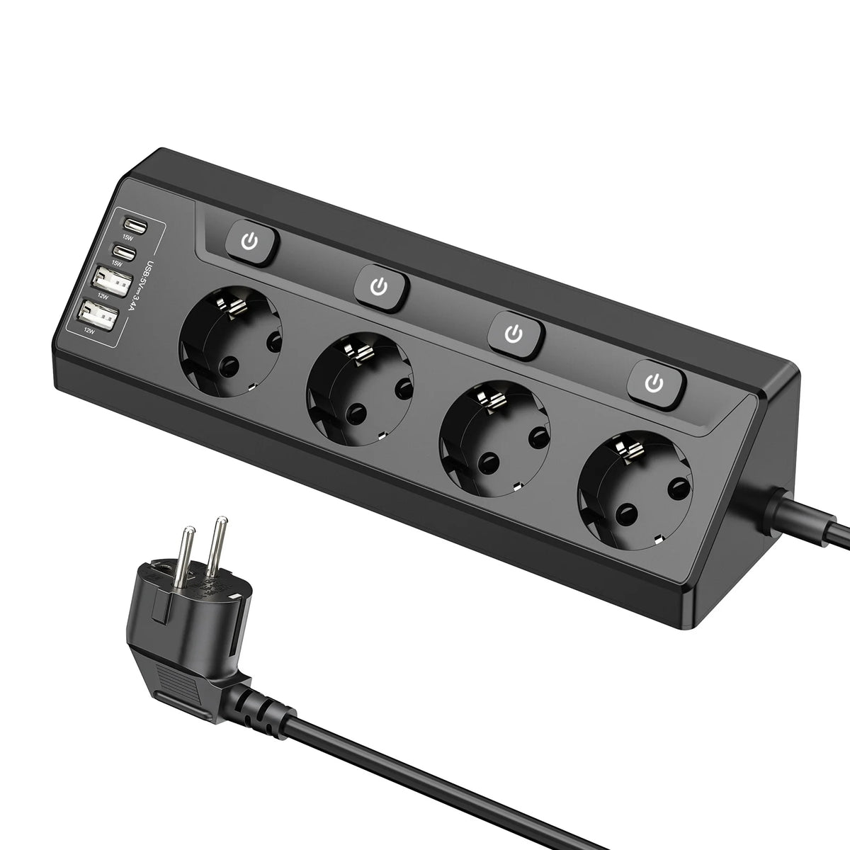 Corner Power Strip with USB Ports and 2m Extension Cable