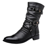 Men’s Mid-Calf Chelsea Riding Boots with Button Detail – Stylish Punk Leather Boots for Winter