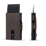 Slim RFID Leather Wallet – Minimalist Pop-Up Card Holder with Coin Pocket & Secure Button Closure