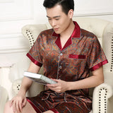 Luxury Men's Paisley Pajama Set - Soft Imitation Silk Full Sleeve Sleepwear with Elastic Waist