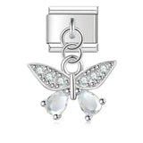 Moon Charm Stainless Steel Bracelet Link with CZ Accents