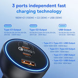 Cargador rápido para coche de 160 W: adaptador de carga rápida triple USB-C y USB-A