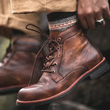 Men’s Retro Lace-Up Leather Boots – Stylish All-Season Ankle Boots for Casual & Workwear
