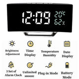 LED Digital Alarm Clock with Temperature & Humidity Display, 3 Alarms, Auto Brightness