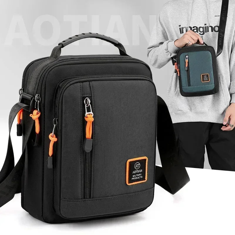 Men’s Oxford Crossbody Bag – Fashionable Box-Style Shoulder Bag with Zipper Closure