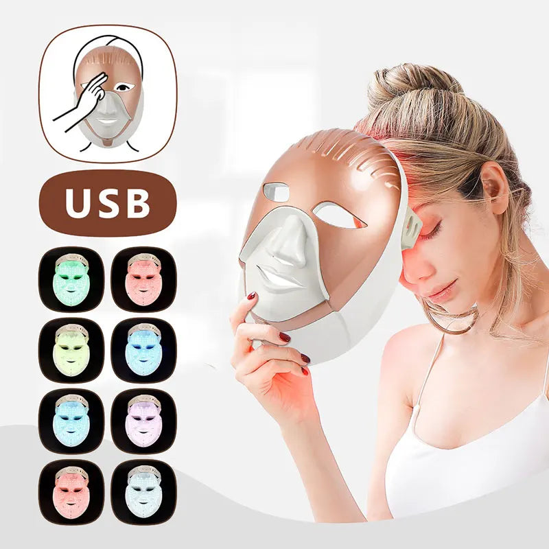 7-Color LED Face & Neck Mask for Skin Tightening, Rejuvenation, and Whitening – Wireless Photon Therapy