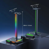Soporte para auriculares New Bee Z12 RGB con cargador inalámbrico: soporte de escritorio para auriculares para juegos con puertos USB
