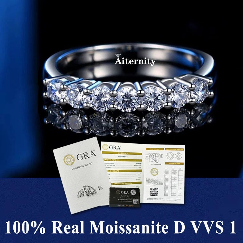 Moissanite Wedding Band – 925 Sterling Silver Diamond-Test Pass Ring for Women