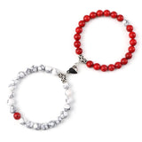 Magnetic Couple Bracelets Set - Natural Stone Heart Bead Lovers' Bracelets