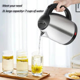 Hervidor eléctrico de acero inoxidable de 2 l: calentador de agua de 1500 W con ebullición rápida y apagado automático