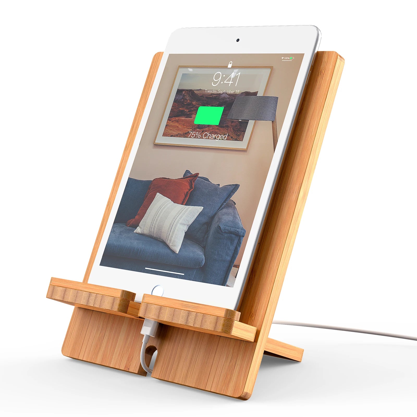 Soporte ajustable de bambú para tableta: soporte creativo para teléfono de escritorio para iPhone, iPad y más