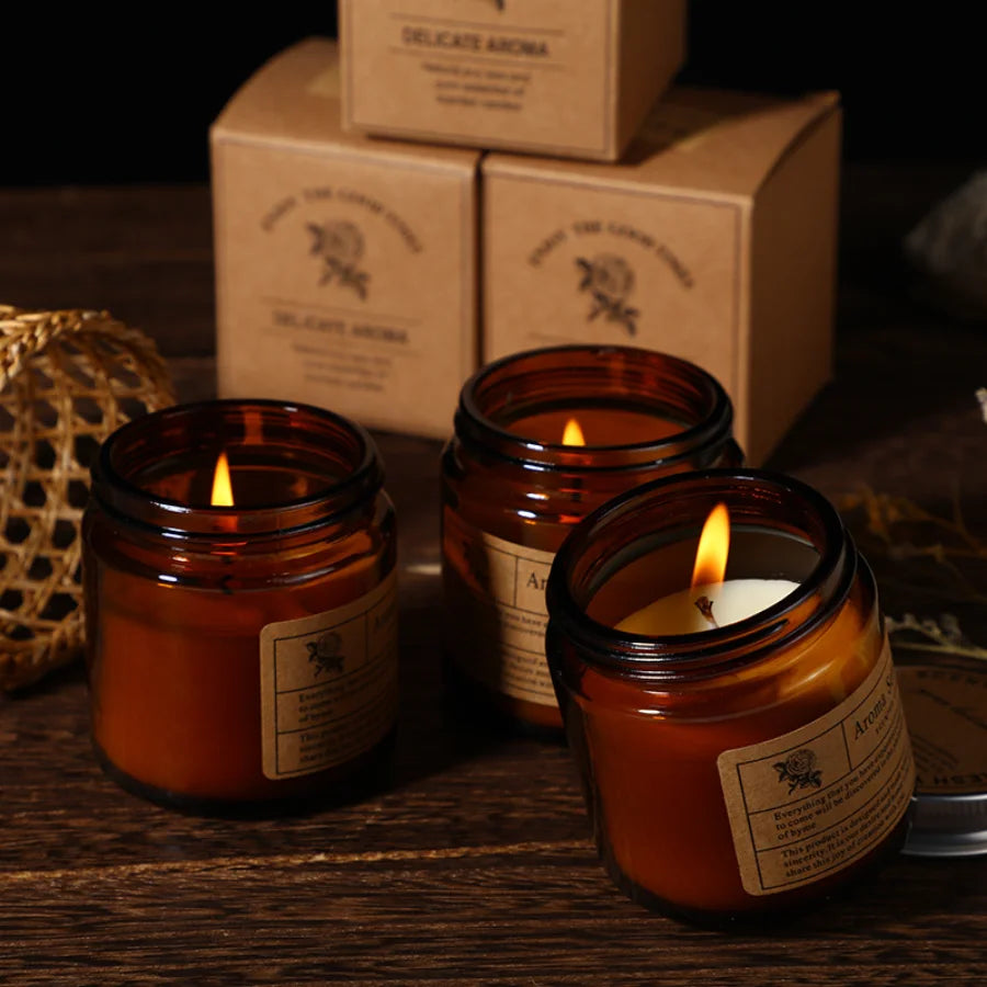 Vela perfumada sin humo: elegante vaso de vidrio marrón para el hogar y para regalar