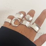 925 Sterling Silver Moon Ring Set – Handmade Minimalist Wide Rings for Women, Allergy-Free Party Jewelry Gift