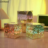 3D Cloud Tulip LED Night Light with Mirror Table Lamp for Bedroom Decor