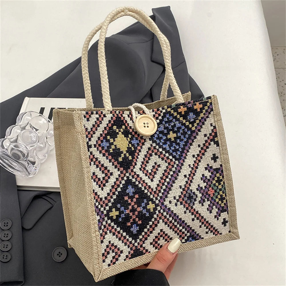 Women’s Linen Tote Bag – Foldable Casual Handbag with Large Capacity & Cotton Rope Handle