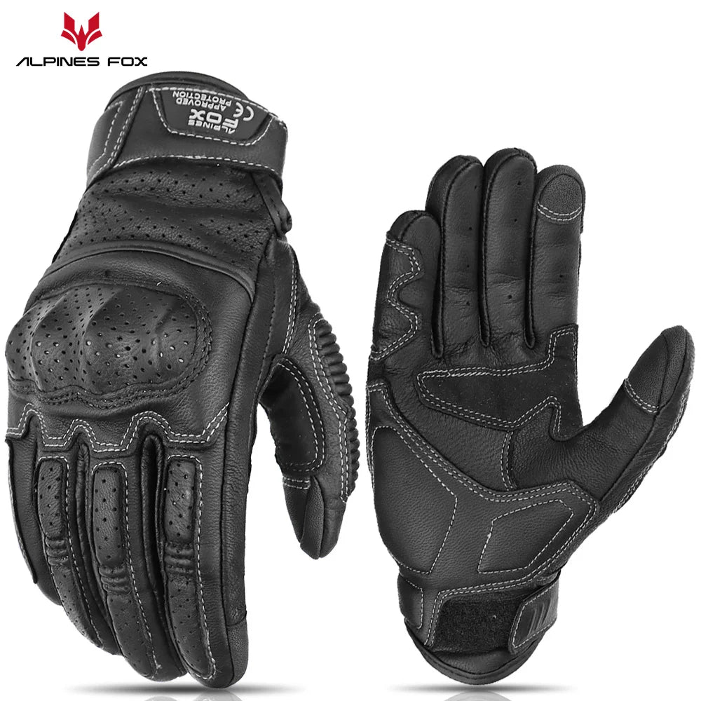 Vintage Leather Motorcycle Gloves – CE Certified with Touchscreen & Knuckle Protection